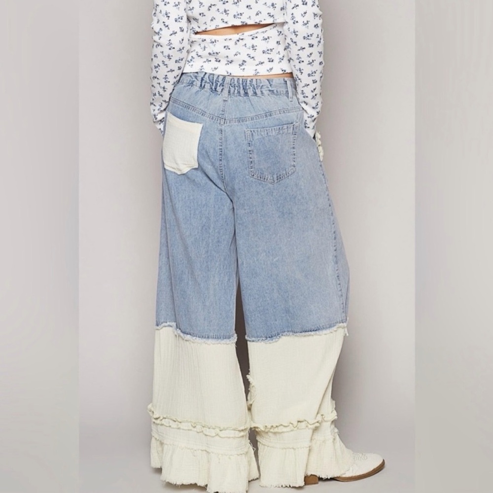 POL Blue and Cream Flare Jeans - Picture 3 of 3